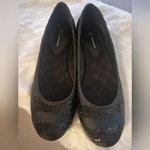 INC casual slip on's Black sequin quilted lining inside.